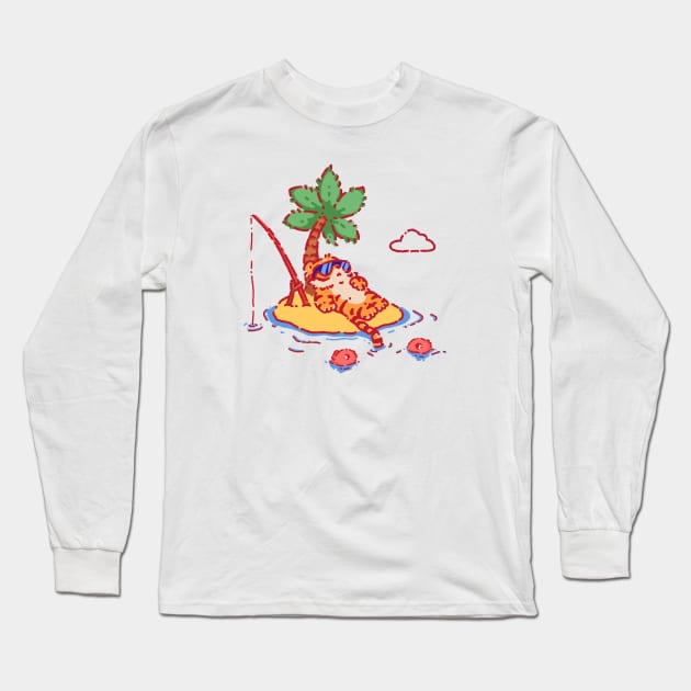 Tiger fishing Long Sleeve T-Shirt by Tinyarts